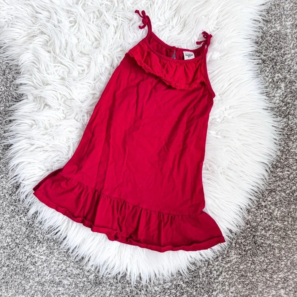 OshKosh B’gosh Girls 2T Red Eyelet Ruffle Hem Tie Strap Dress